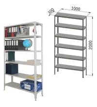 Стеллаж металлический "УНИВЕРСАЛ", 2000х1000х300 мм, УСИЛЕННЫЕ СТОЙКИ, 6 полок, регулируемые опоры, 290144